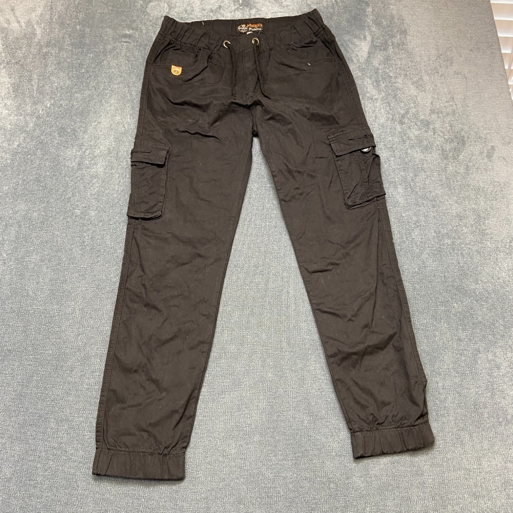 Mango's Fashion Cargo Jogger Pants Mens 32 Black Utility Mid Rise Drawstring‎
